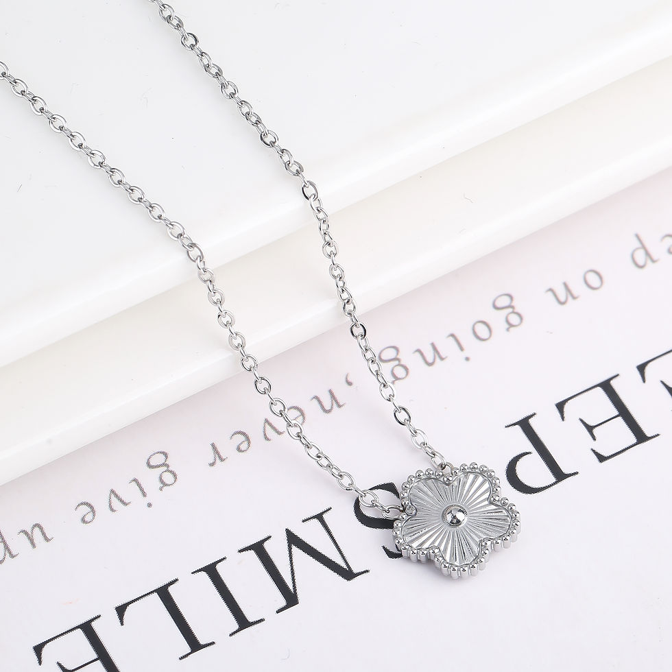 Thumbnail: Metal Laser Five Leaf Flower Bracelet Necklace Earrings Jewelry Set Classic For 