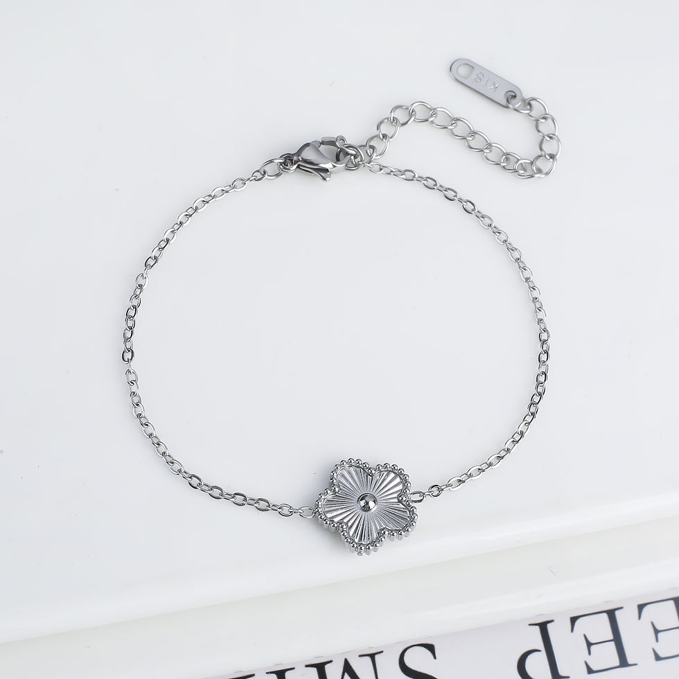 Thumbnail: Metal Laser Five Leaf Flower Bracelet Necklace Earrings Jewelry Set Classic For 