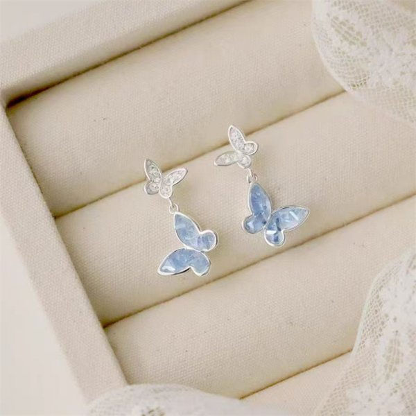 Thumbnail: Light Luxury Shiny Zircon Butterfly Bracelet For Women Blue Rhinestone Double Bu