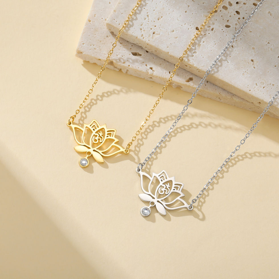 Thumbnail: Lucktune Lotus OM Symbol Pendant Necklace Stainless Steel Women's Necklace Vinta