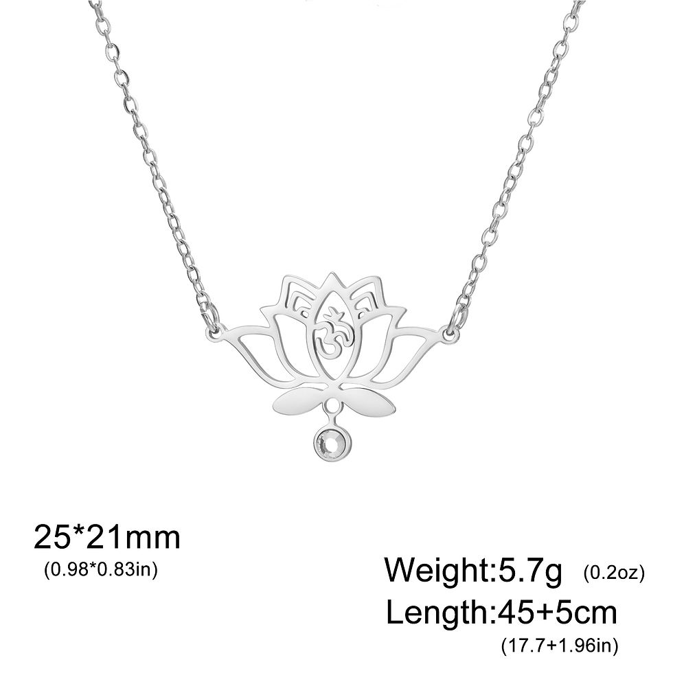 Thumbnail: Lucktune Lotus OM Symbol Pendant Necklace Stainless Steel Women's Necklace Vinta