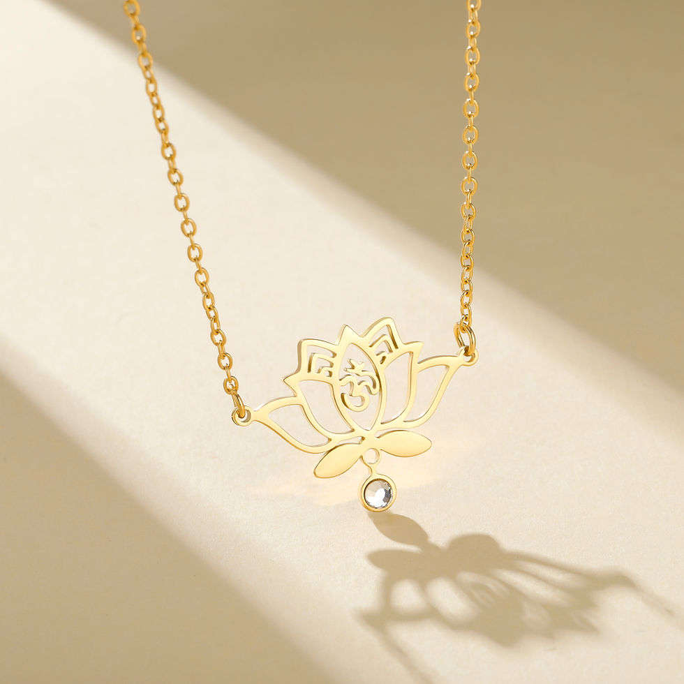Thumbnail: Lucktune Lotus OM Symbol Pendant Necklace Stainless Steel Women's Necklace Vinta