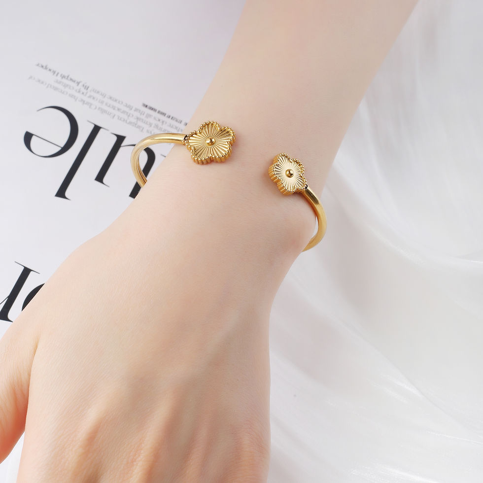 Thumbnail: Metal Laser Five Leaf Flower Bracelet Necklace Earrings Jewelry Set Classic For 