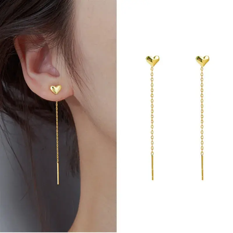 Thumbnail: Drop Ear Line Long Hanging Earrings for Women Rose Gold Color Zircon Crystal Pie