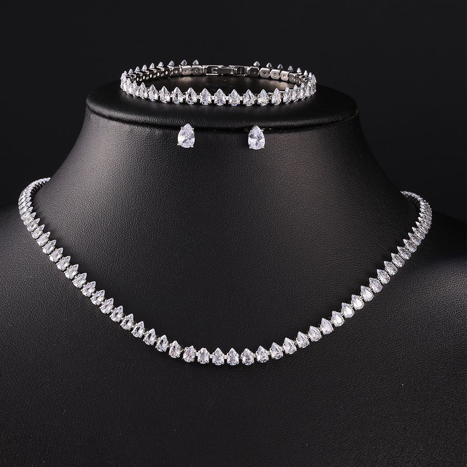 ZAKOL Gorgeous Buling AAA Clear Round Cubic Zirconia Wedding Bridal Necklace Ear