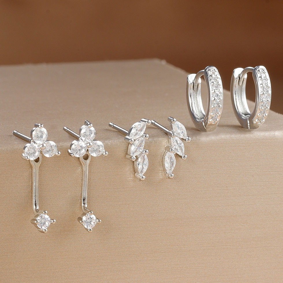 Thumbnail: 3 Pairs Exquisite Zircon Little Huggies Hoop Earrings Set for Women Stainless St