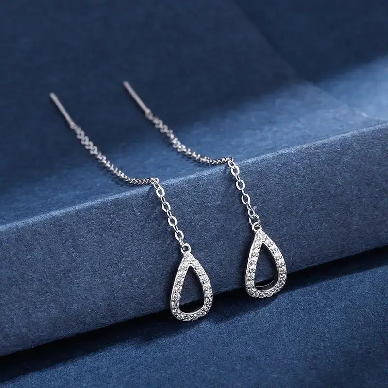 Thumbnail: Drop Ear Line Long Hanging Earrings for Women Rose Gold Color Zircon Crystal Pie