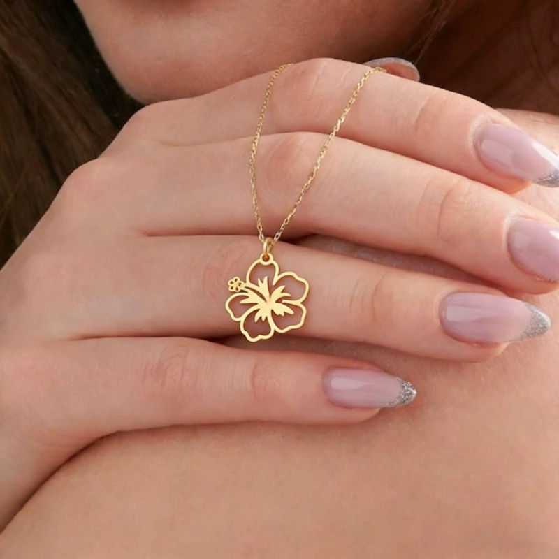 Thumbnail: Stainless Steel Hollow Design Flower Pendant Necklace Women's Fashion Simple Sui