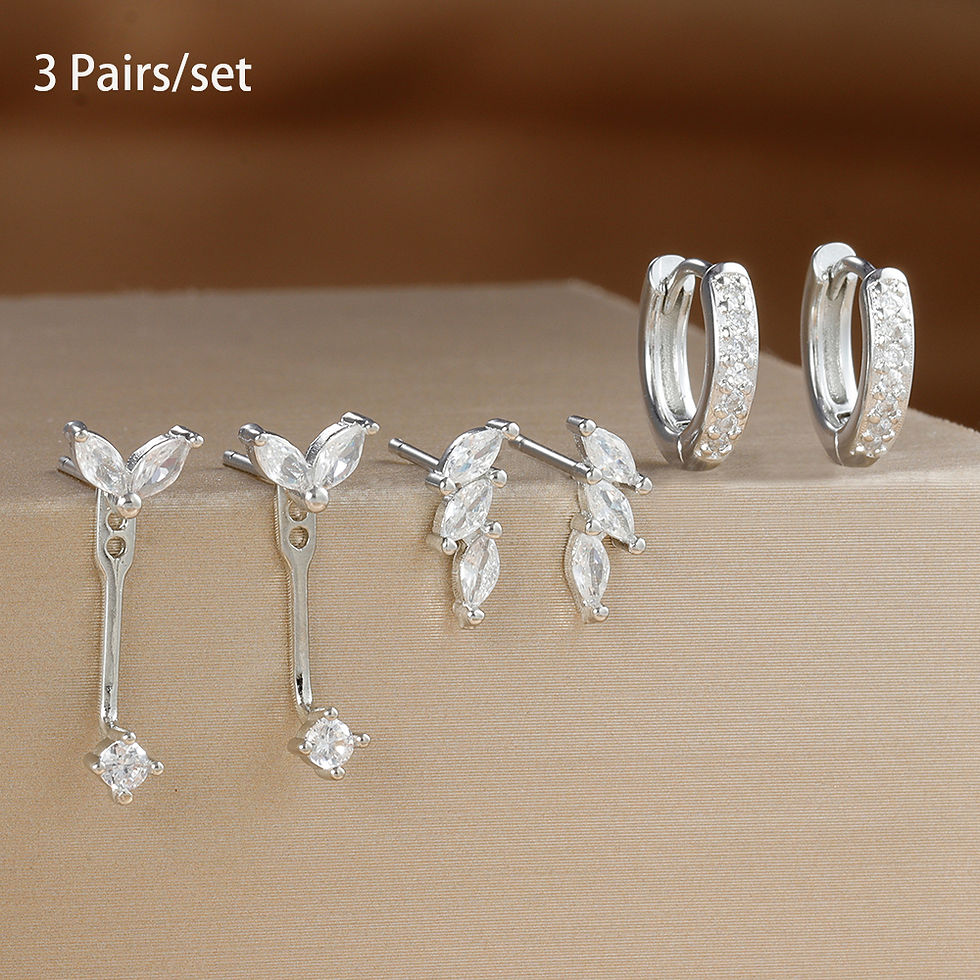 Thumbnail: 3 Pairs Exquisite Zircon Little Huggies Hoop Earrings Set for Women Stainless St