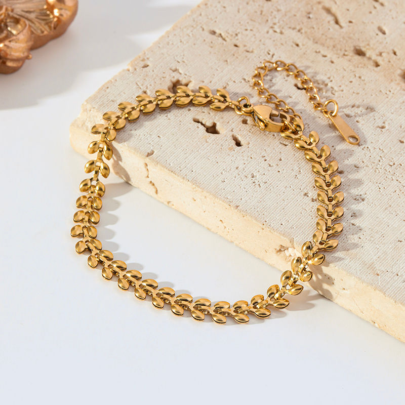 Thumbnail: EILIECK 316L Stainless Steel Metal Gold Color Wheat Chain Necklace Bracelets Set