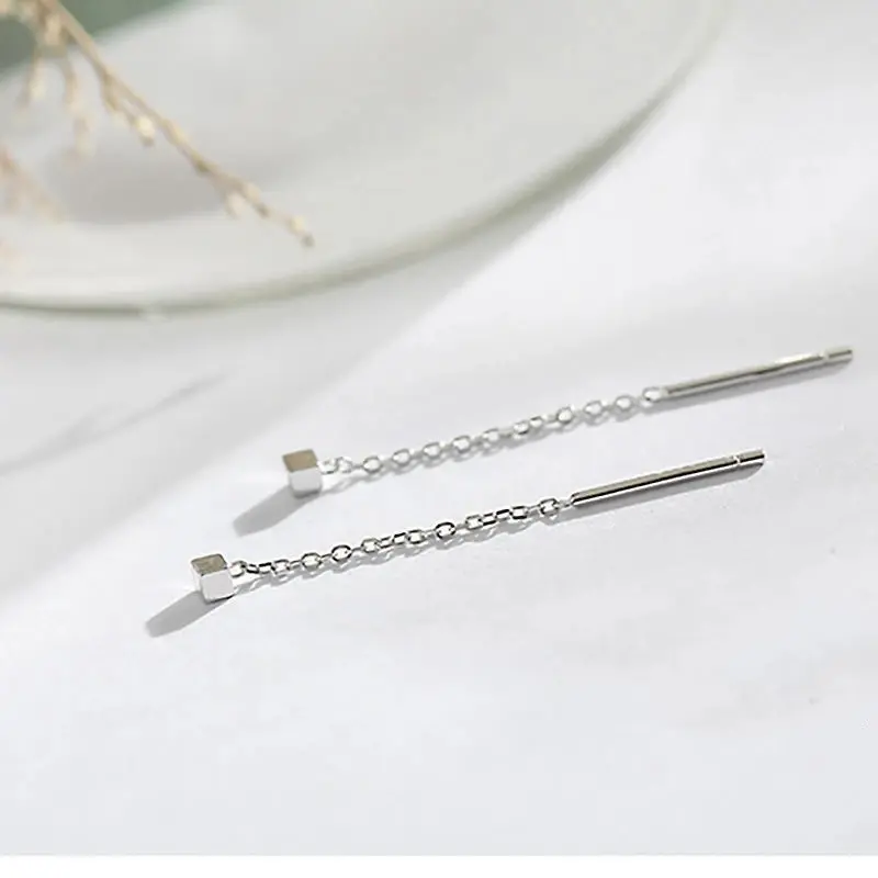 Thumbnail: Drop Ear Line Long Hanging Earrings for Women Rose Gold Color Zircon Crystal Pie