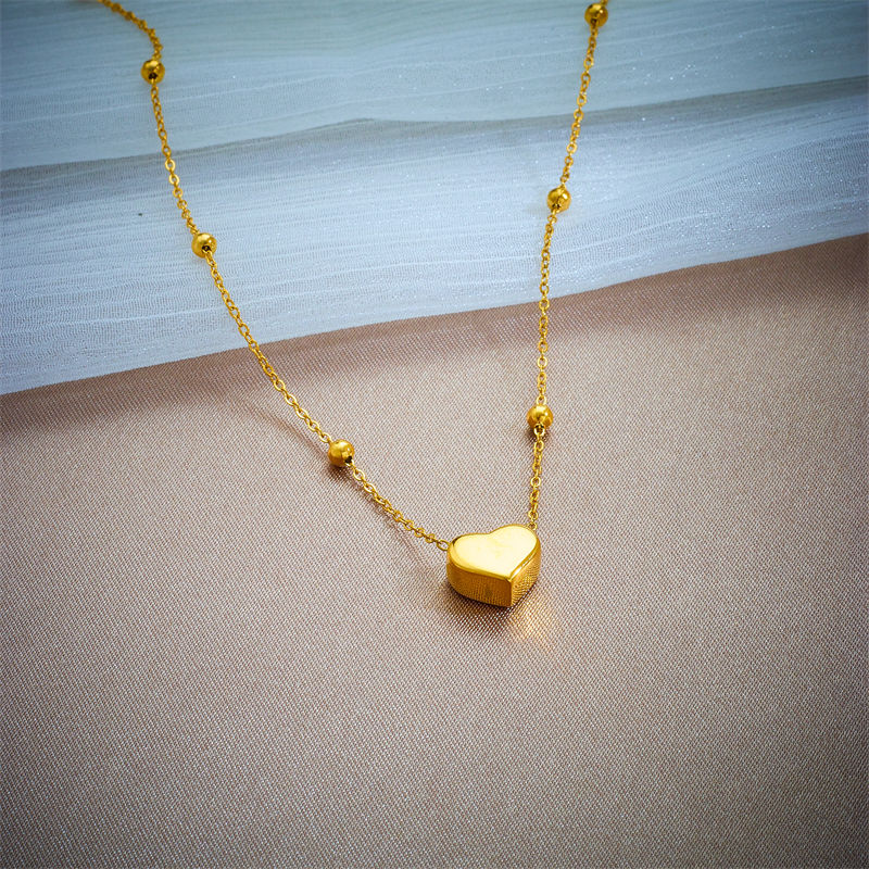 Thumbnail: DIEYURO 316L Stainless Steel Gold Color Heart Love Chain Necklace Bracelets For 
