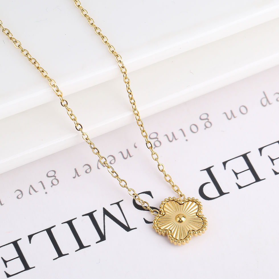 Thumbnail: Metal Laser Five Leaf Flower Bracelet Necklace Earrings Jewelry Set Classic For 