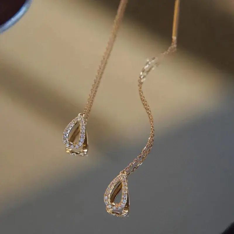 Thumbnail: Drop Ear Line Long Hanging Earrings for Women Rose Gold Color Zircon Crystal Pie