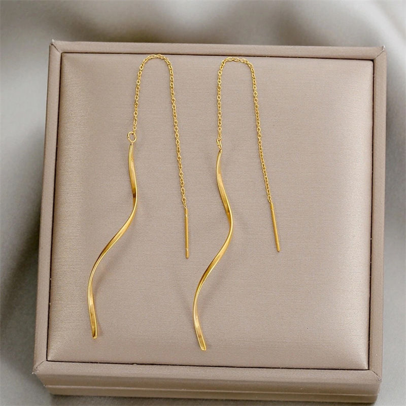 Thumbnail: Drop Ear Line Long Hanging Earrings for Women Rose Gold Color Zircon Crystal Pie