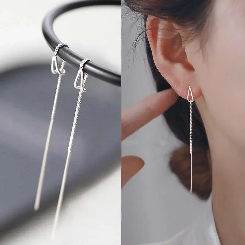 Thumbnail: Drop Ear Line Long Hanging Earrings for Women Rose Gold Color Zircon Crystal Pie