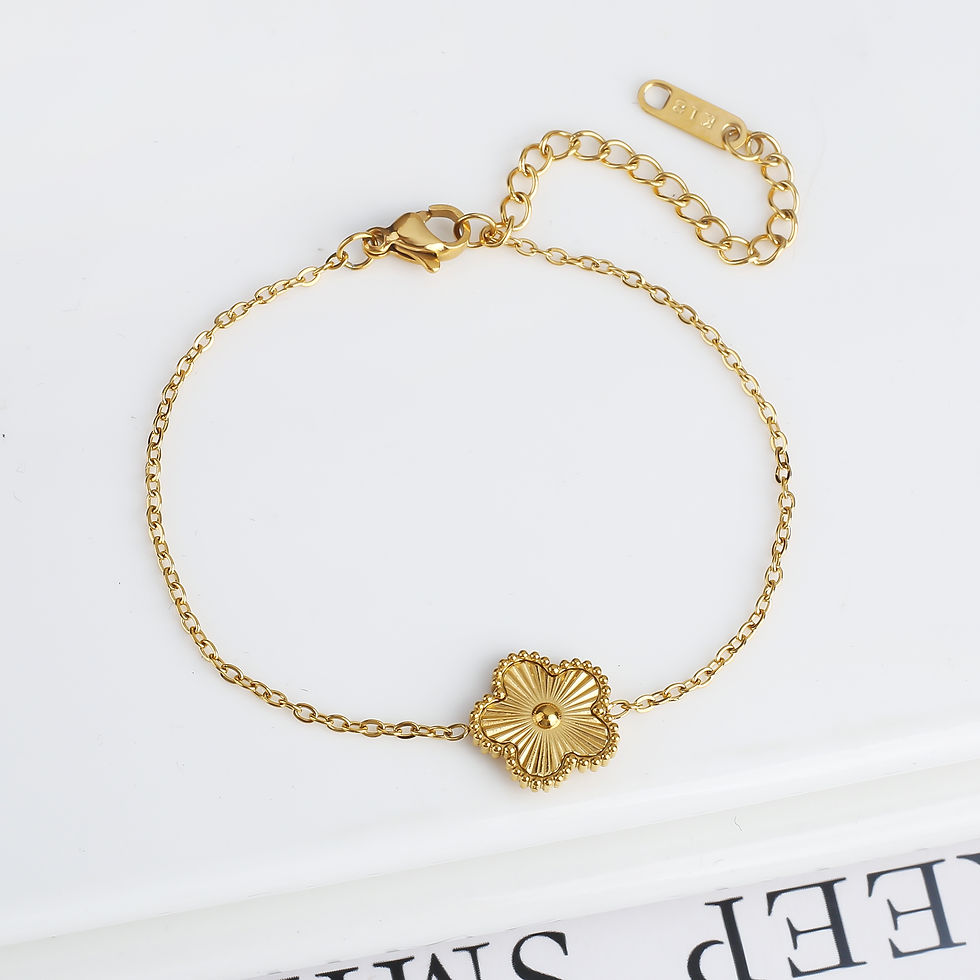Thumbnail: Metal Laser Five Leaf Flower Bracelet Necklace Earrings Jewelry Set Classic For 