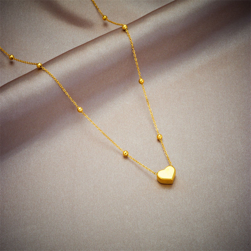 Thumbnail: DIEYURO 316L Stainless Steel Gold Color Heart Love Chain Necklace Bracelets For 