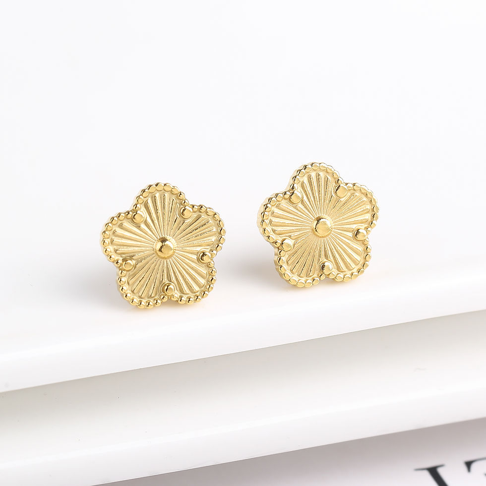 Thumbnail: Metal Laser Five Leaf Flower Bracelet Necklace Earrings Jewelry Set Classic For 