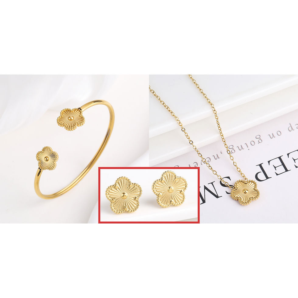 Thumbnail: Metal Laser Five Leaf Flower Bracelet Necklace Earrings Jewelry Set Classic For 
