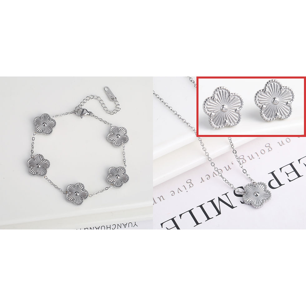 Thumbnail: Metal Laser Five Leaf Flower Bracelet Necklace Earrings Jewelry Set Classic For 
