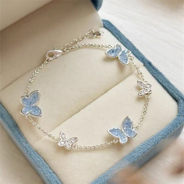 Thumbnail: Light Luxury Shiny Zircon Butterfly Bracelet For Women Blue Rhinestone Double Bu