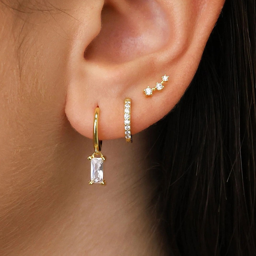 Thumbnail: 3 Pairs Exquisite Zircon Little Huggies Hoop Earrings Set for Women Stainless St