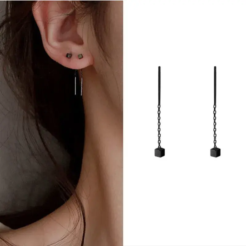 Thumbnail: Drop Ear Line Long Hanging Earrings for Women Rose Gold Color Zircon Crystal Pie