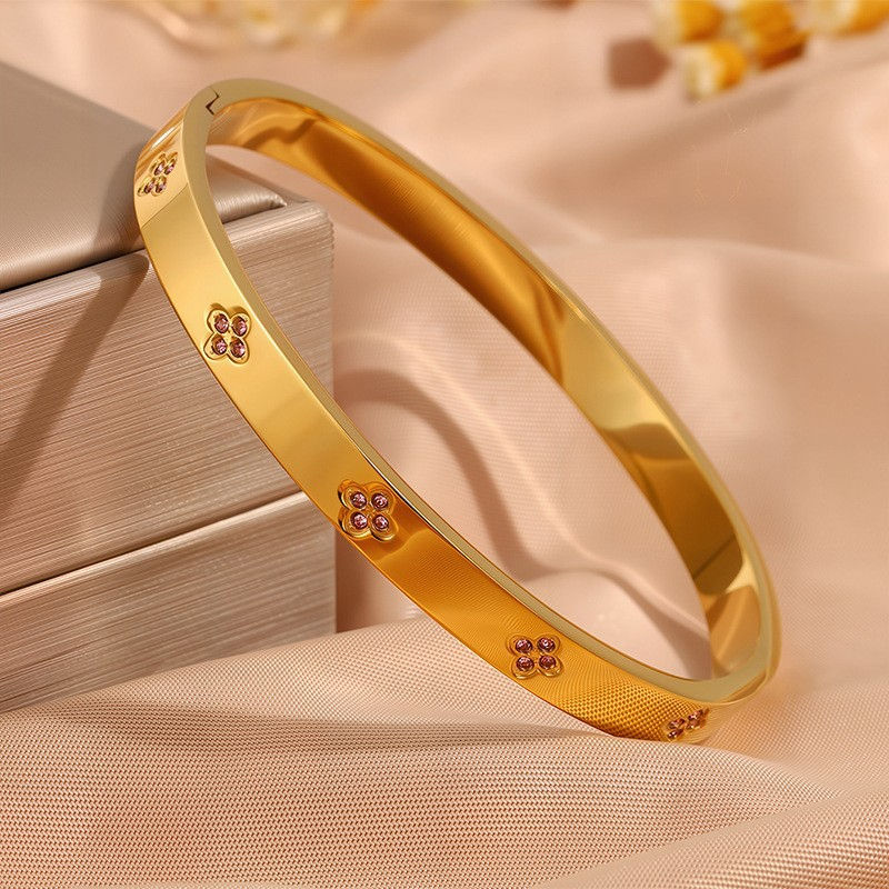 Thumbnail: ZAKOL New Buling Pink Crystal Zirconia Stainless Steel Bracelet for Women Versat