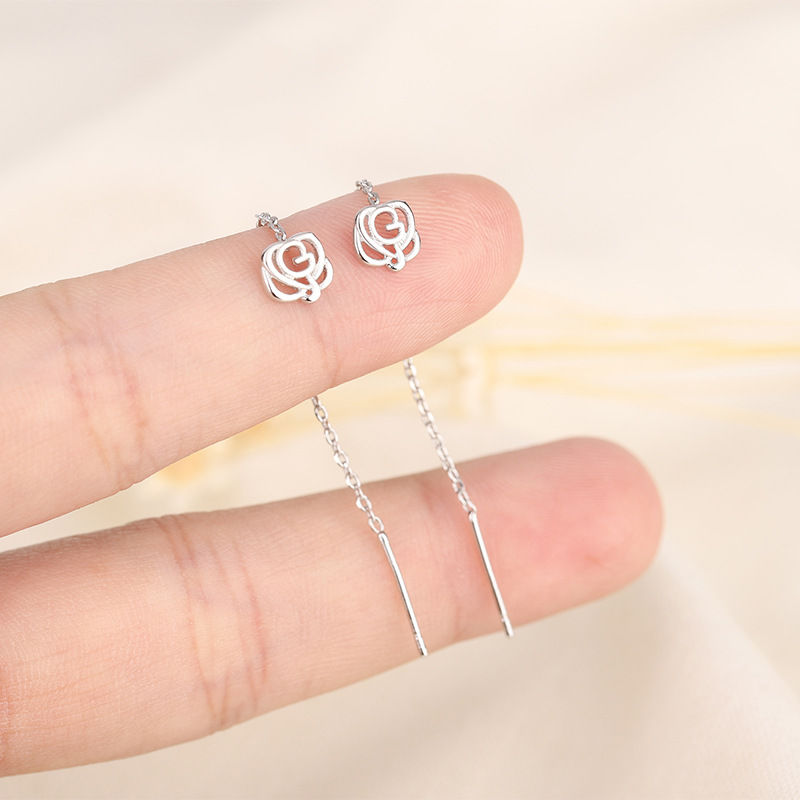 Thumbnail: Drop Ear Line Long Hanging Earrings for Women Rose Gold Color Zircon Crystal Pie