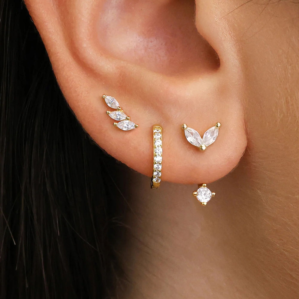 3 Pairs Exquisite Zircon Little Huggies Hoop Earrings Set for Women Stainless St