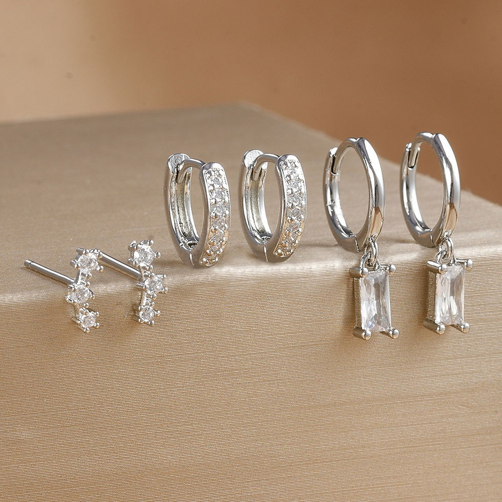 Thumbnail: 3 Pairs Exquisite Zircon Little Huggies Hoop Earrings Set for Women Stainless St
