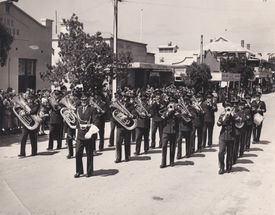 Early1950s winning the Tanunda Street March. The old  Fire Station is in the background.