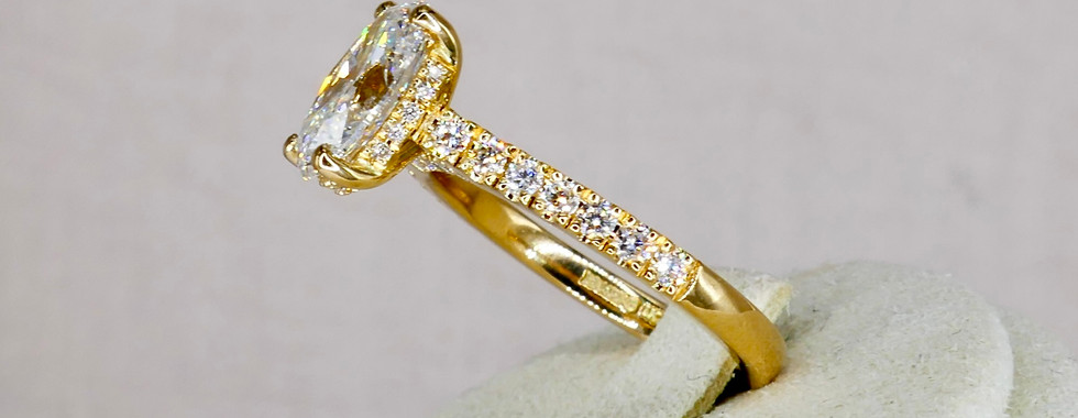 Oval engagement ring with pave band and 30% blue light discount