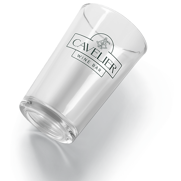 Pint glass mock-up with Cavelier Wine Bar logo designed by Northwoods.