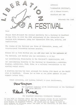 Promotional letter 8/2/1985 seeking support and involvement