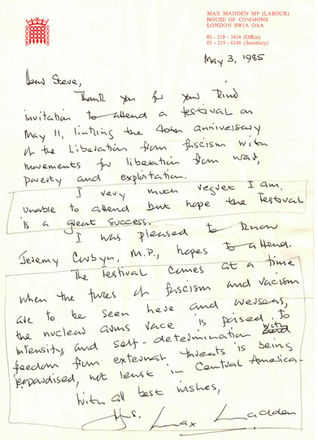 Max Madden MP, correspondence