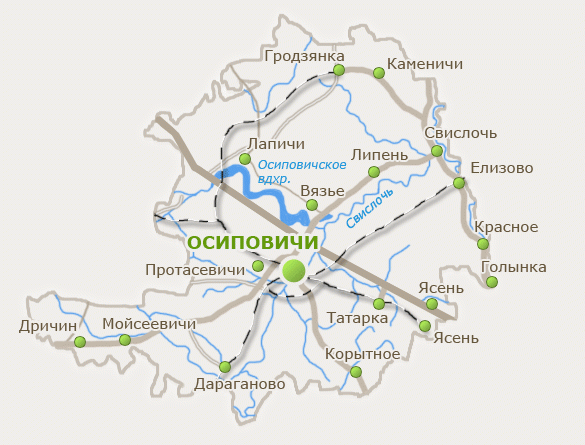 Карта осиповичи района
