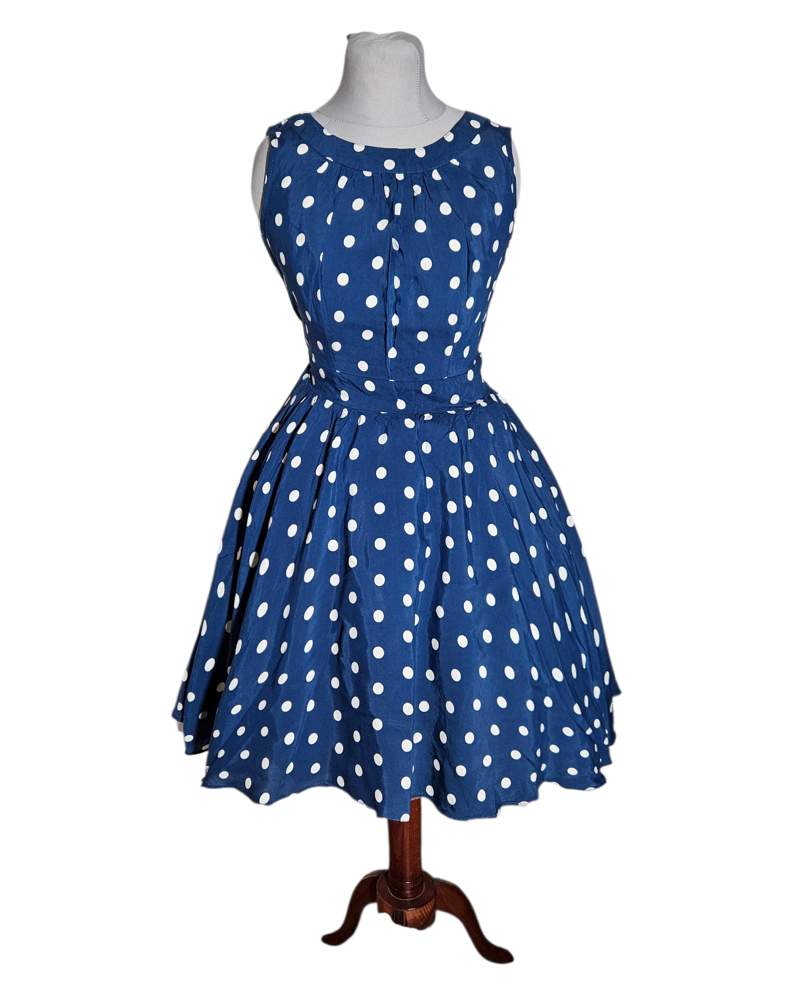 Retro - sukienka 100% wiskoza niebieska w groszki pin-up jak 1950s