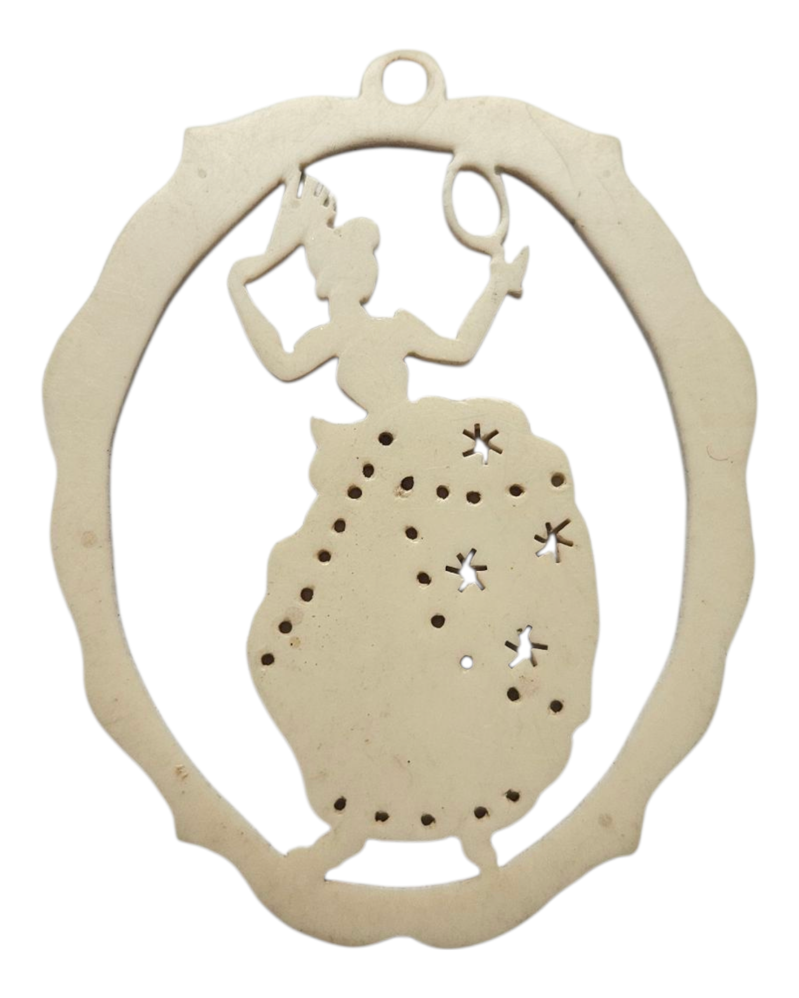 Lata dwudzieste - duży celuloidowy wisiorek dama z lusterkiem