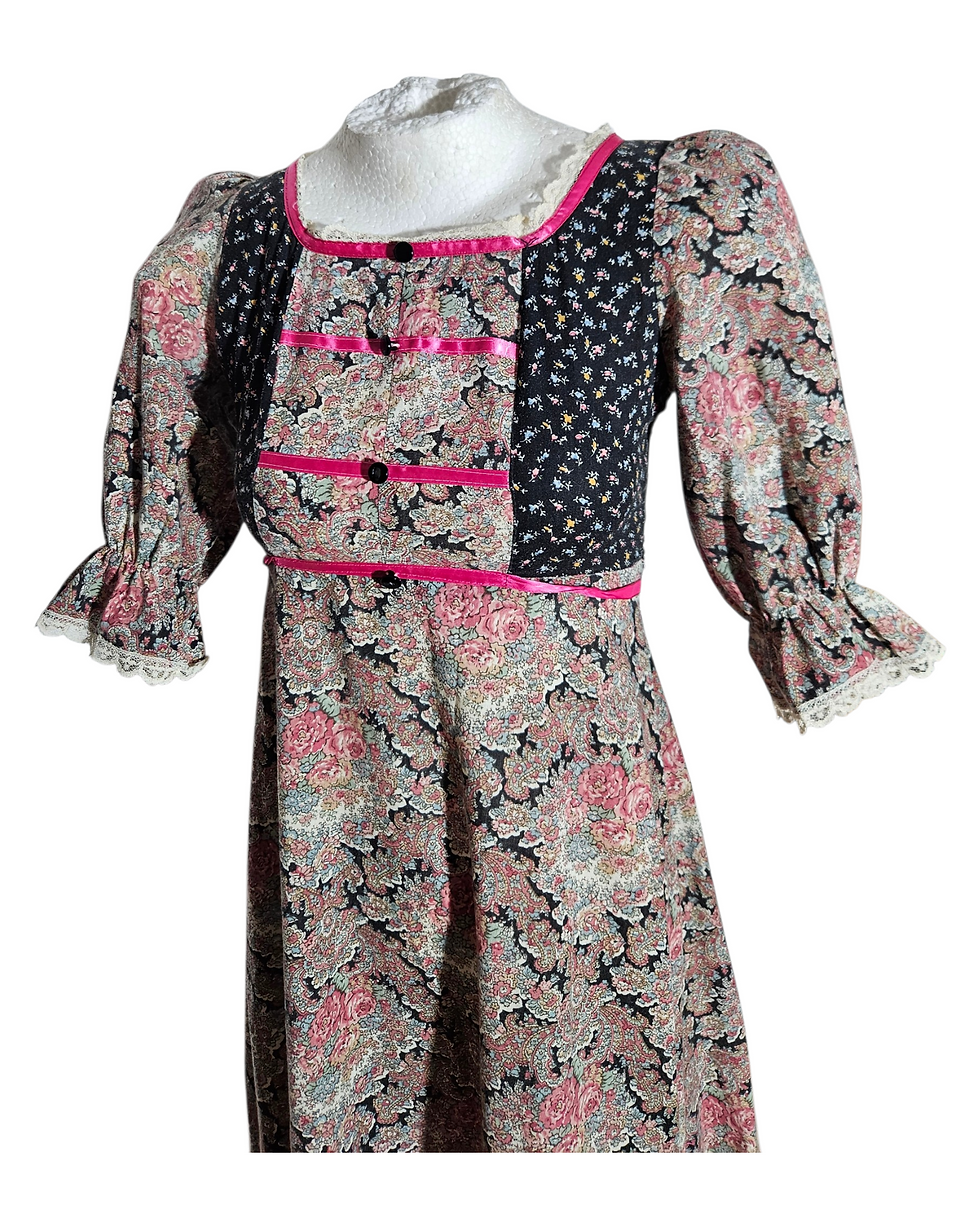 Miniatura: Lata siedemdziesiąte - sukienka jak Gunne sax bawełniana w kwiaty cottagecore