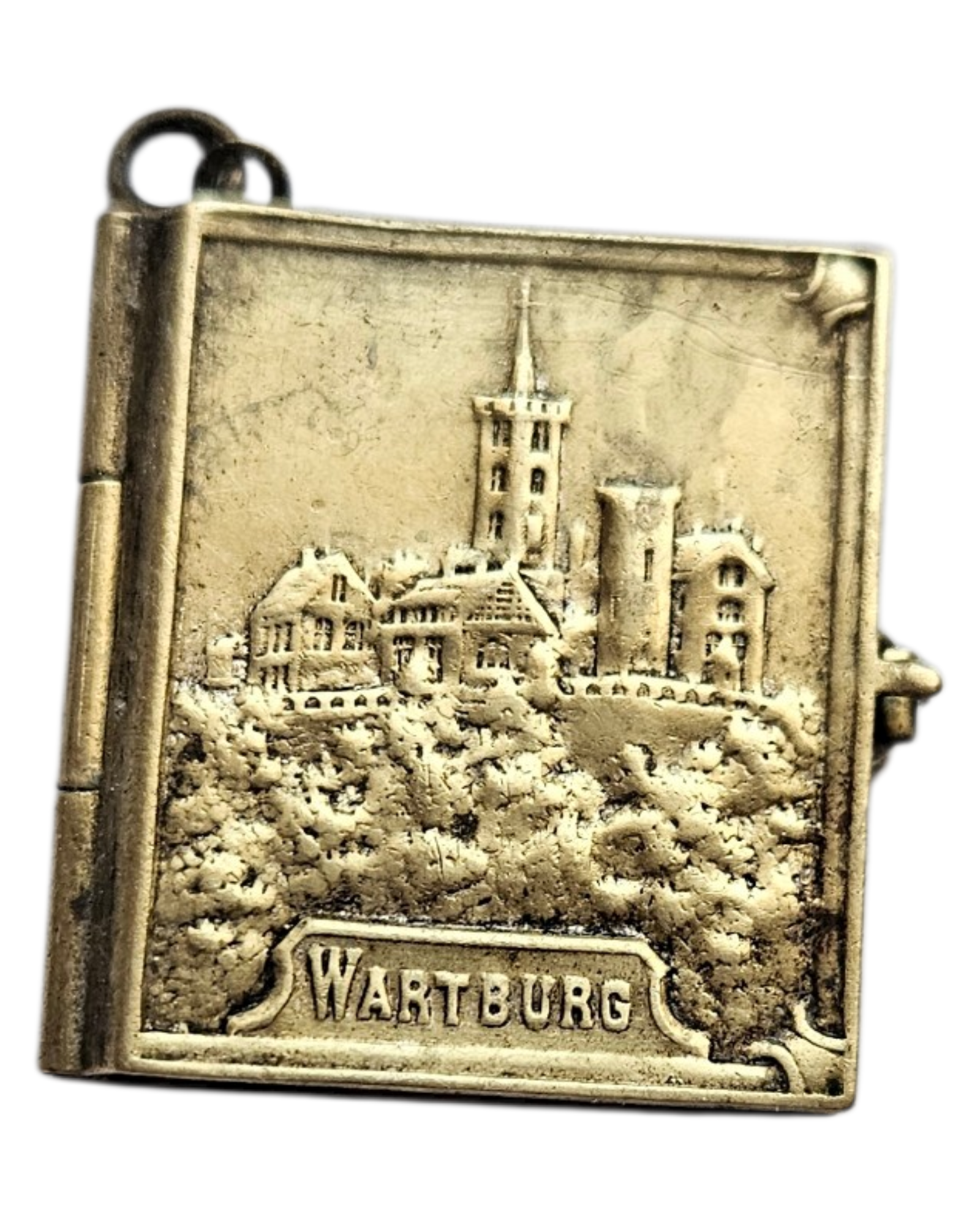 Przełom XIX i XX wiek - sekretnik wisiorek pamiątkowy z Wartburg mosiężny secesj