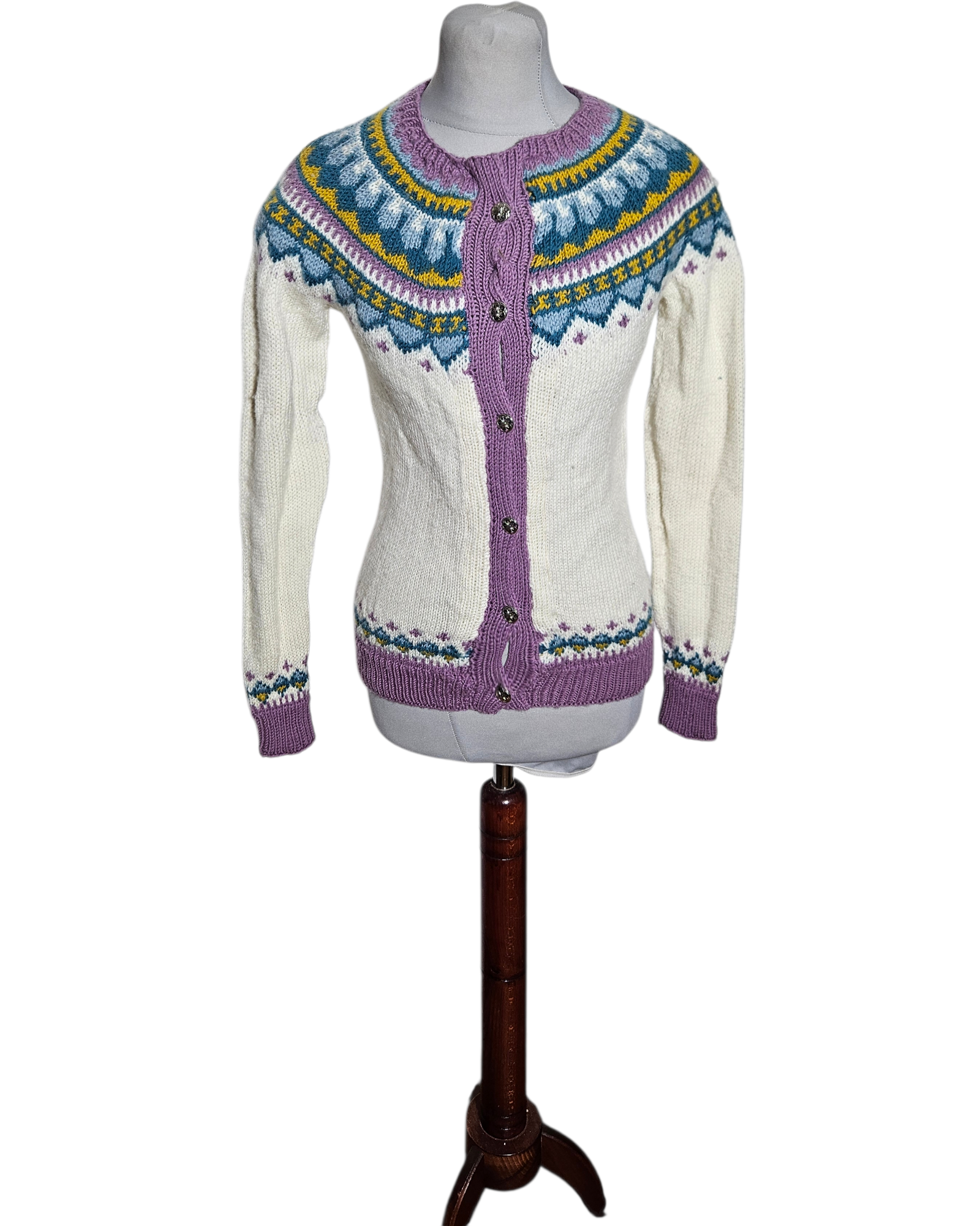 Lata 1960/70te - ręcznie robiony rozpinany sweterek wełniany