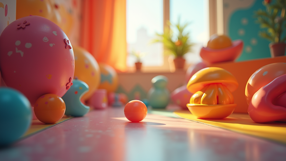 Eye-level view of a colorful abstract animation setup