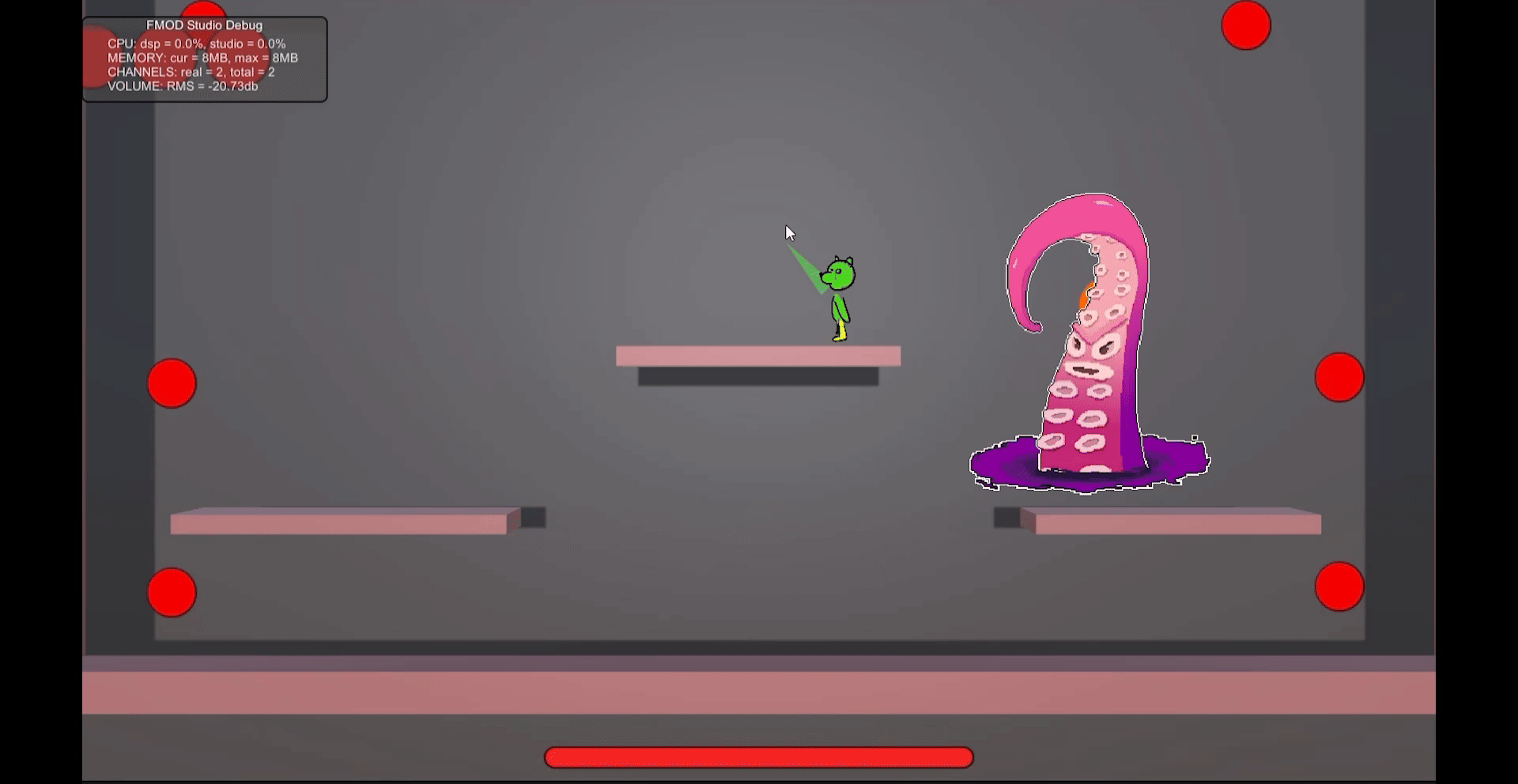 The tentacle boss moves to the side of the screen before transforming into a drill and flying across the screen.