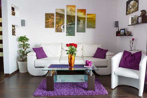 A living room with canvas prints