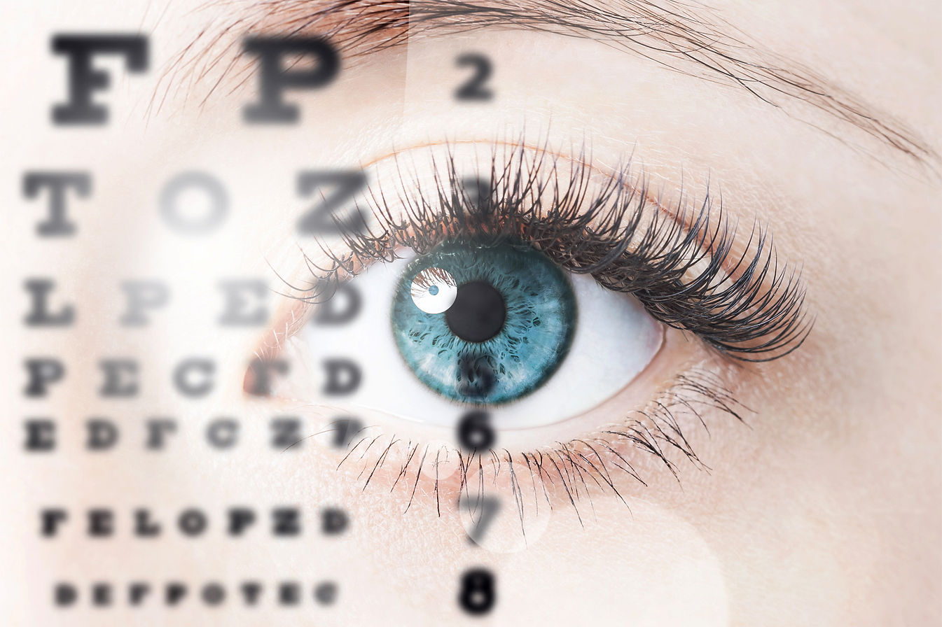 An eye with eye test superimposed