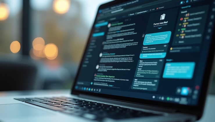 Close-up view of a laptop screen showing a chat-based AI agent executing financial automation tasks