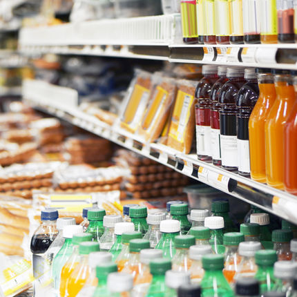 Refrigerated items in grocery store. 