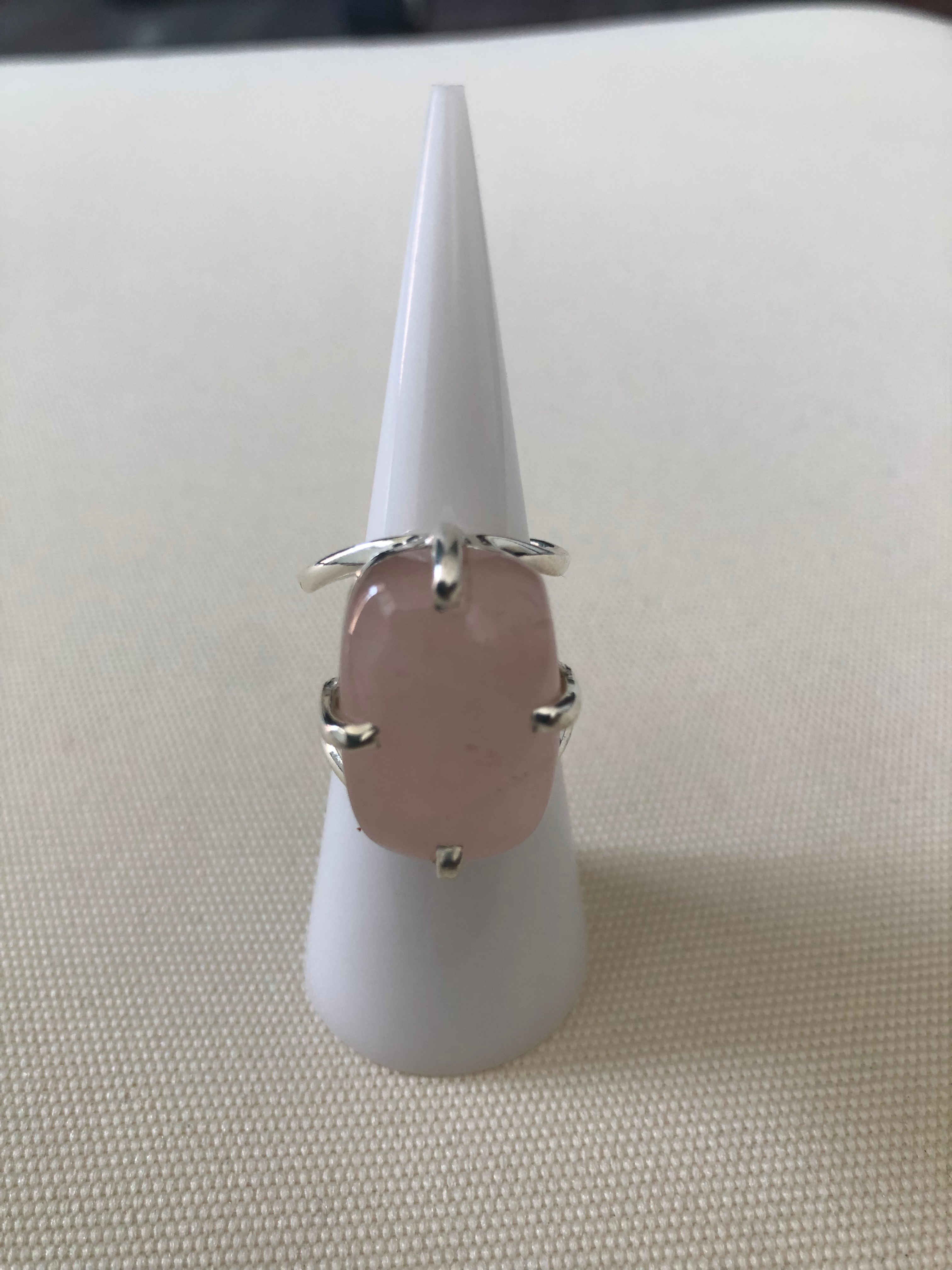 Natural Rose Quartz Sterling Silver 925 Adjustable Ring